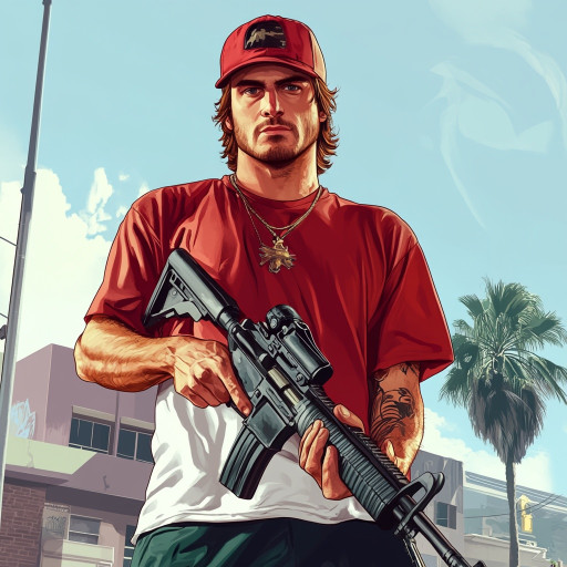 Various GTA-style portrait variations with characteristic game elements