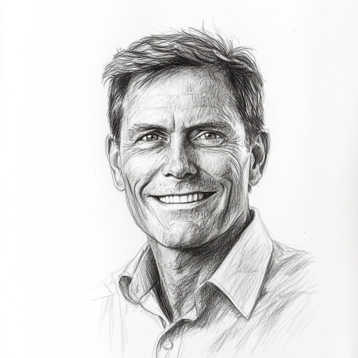 Realistic male portrait executed in pencil with meticulous facial detailing and an expressive gaze
