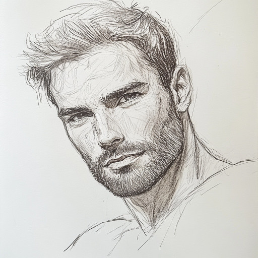 Variations of pencil portraits of men of different ages in various artistic styles