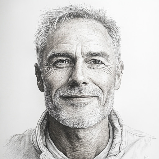 Variations of pencil portraits of men of different ages in various artistic styles