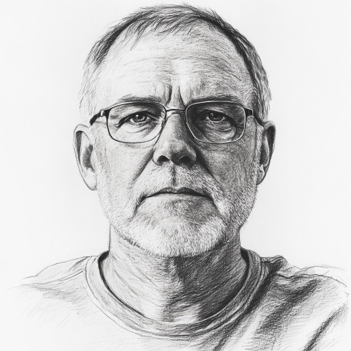Example of a pencil portrait of a middle-aged man with striking facial features and professional detailing
