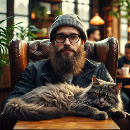 Portrait of an owner with a dog in an AI caricature style