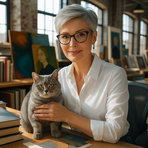 A woman’s photo with pets, generated by AI