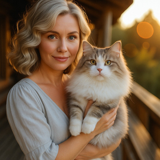 A woman’s photo with pets, generated by AI