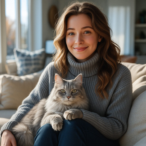 Woman with a dog, AI-generated portrait
