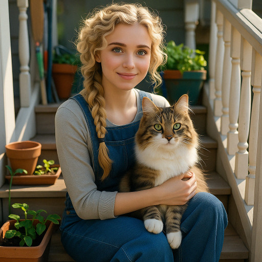 A woman’s photo with pets, generated by AI