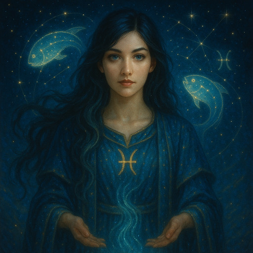 portrait in the style of a zodiac sign with cosmic elements