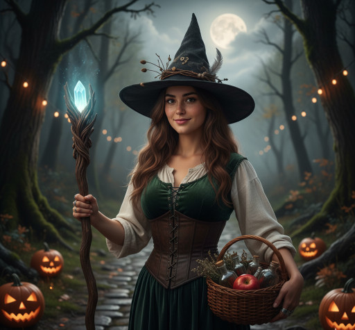 Witch-themed Halloween caricature created by AI