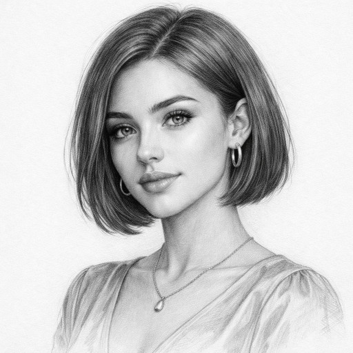A comparison of a woman's photo and the pencil portrait created from it, demonstrating accurate feature rendering and artistic transformation