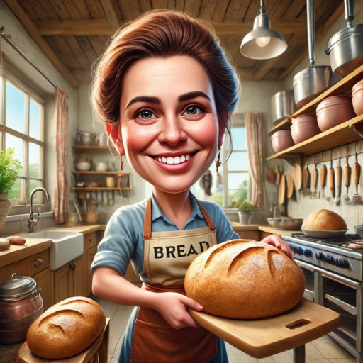funny caricature of a homemaker in the kitchen