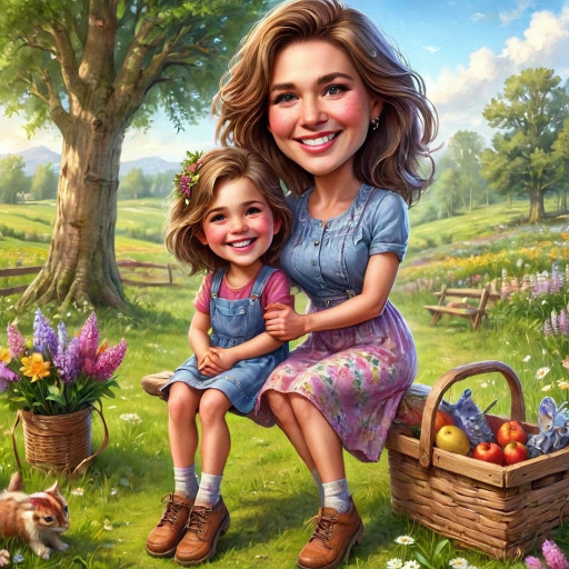 AI-created caricature-style portrait of a daughter