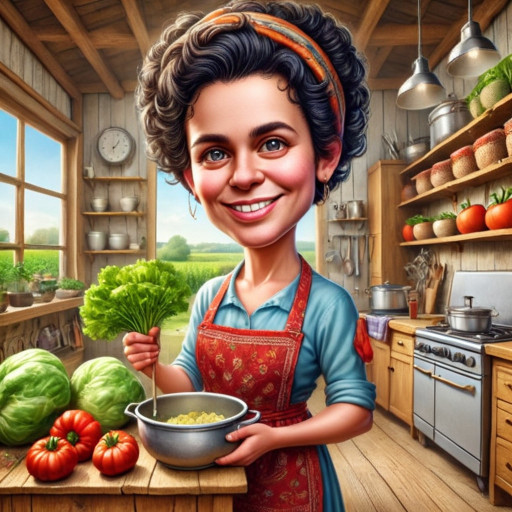 funny caricature of a homemaker in the kitchen