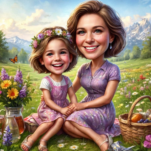 AI-created caricature-style portrait of a daughter