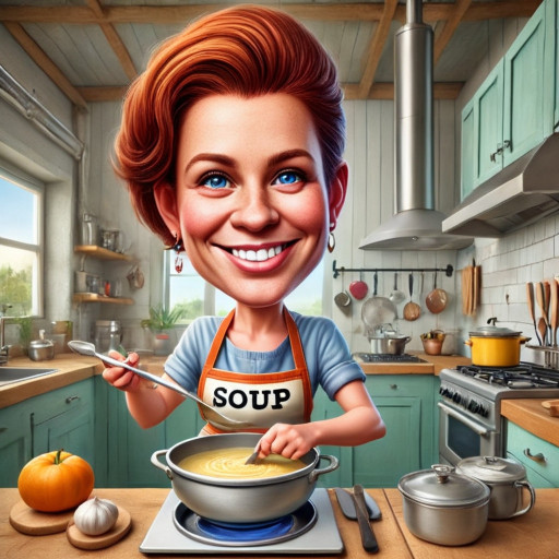 caricature of a homemaker surrounded by household tasks