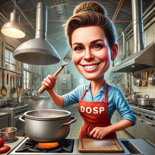 caricature of a homemaker surrounded by household tasks